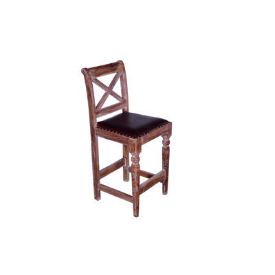 Chaise en bois avec assise en cuir, 18 x 15 x 45
