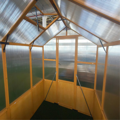 Serre 6 x 8 pi, serre en bois pour l'extérieur avec panneau en polycarbonate de 6 mm d'épaisseur et évents de toit réglables, jardin, patio, pelouse