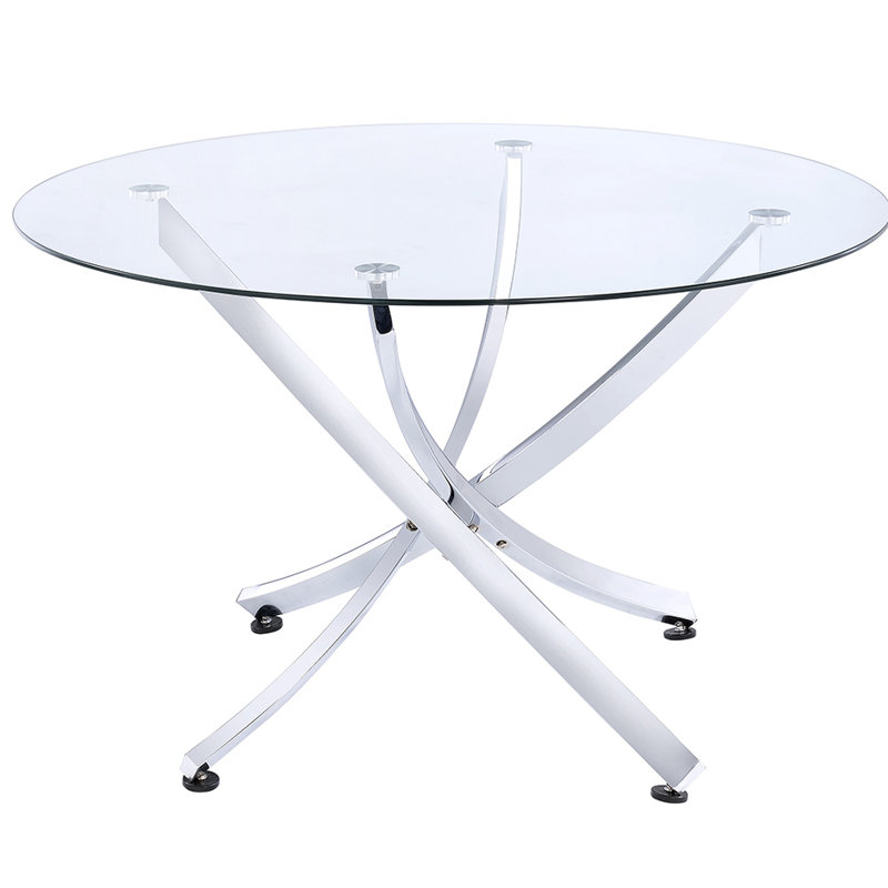 Axtell Round Glass Top Metal Base Dining Table, Chrome