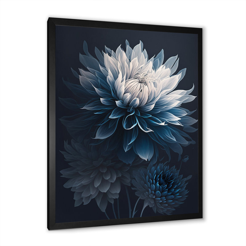 «Hyperrealistic Blue and White Flower II», reproduction sur toile, Impression noire sur toile encadrée, L 12 po x H 20 po