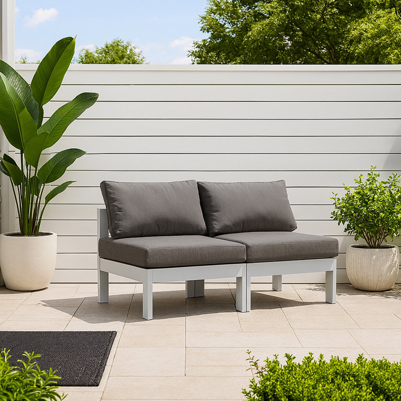 Kylis 60'' Wide Aluminum Loveseat with Cushions, Gray, White