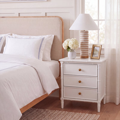 Elegant Amling 23'' W Nightstand –Glam Boho 3 Drawer Wood Chest with Bamboo Details & Neutral Finish