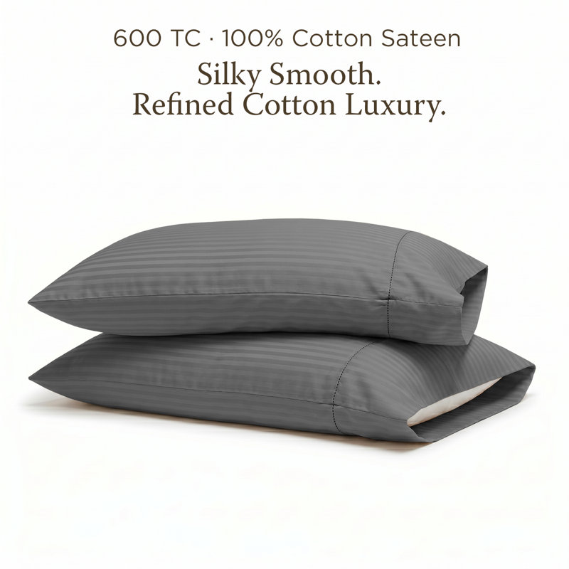 Threadmill 600 TC Cotton Sateen Pillowcase Set | Solid, Jacquard and Stripe, Pillowcases - Standard/Queen, Dark Grey Damask