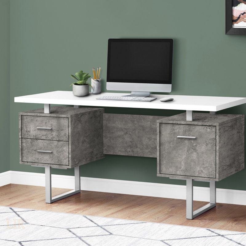 Jazarian Computer Desk, Home Office, Laptop, Left, Right Set-up, Storage Drawers, Work, 30" H x 60" W x 24" D, White/Grey