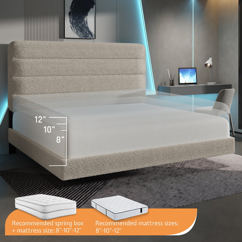 Lit plateforme tapissier avec lumières DEL Wrought Studio ™, Double, Kaki
