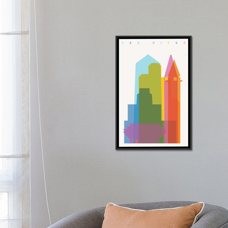 «San Diego» par Yoni Alter, impression sur toile tendue, H 48 po x l 32 po x P 1,5 po, Toile avec cadre noir, Pas de tapis