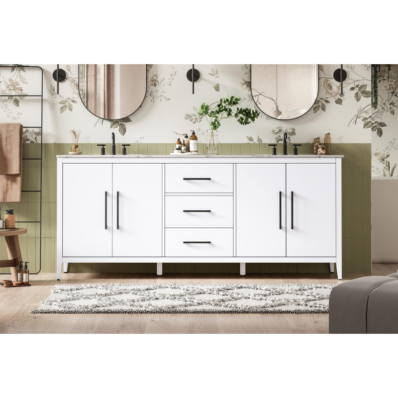 Meuble-lavabo double 84 po, Blanc