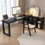 Bureau de direction en bois massif noir en forme de L-103464216-103464221