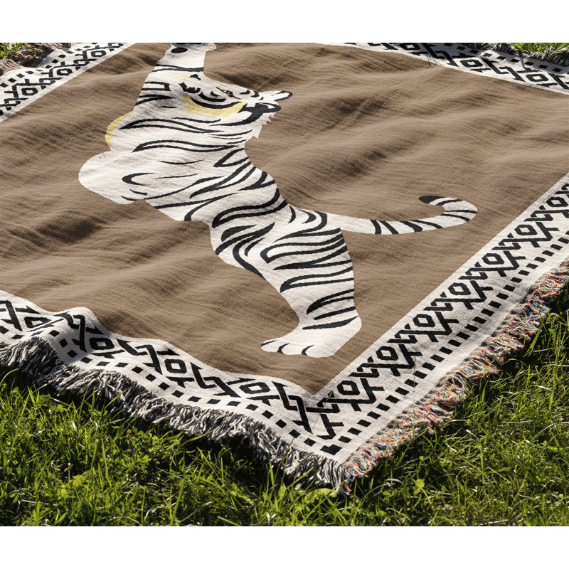 Jeté de lit Kat Tiger, Beige / Blanc cassé, L 60 po x l 50 po