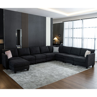 Amold 150'' U-shaped Modular Sectional Sofa, 8-seater Large Sectional Couch Sofa, Living Room Modular Cloud Couch With Ottoman