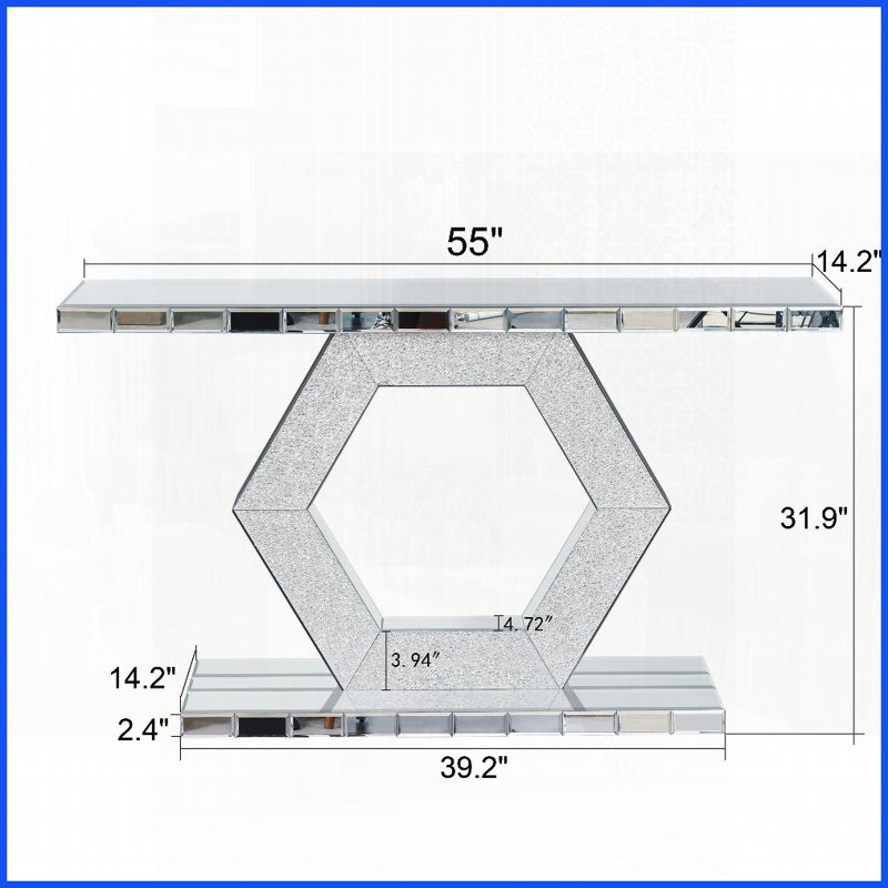 Table basse luxueuse à miroir en hexagone en cristal pour le couloir du salon, Diamond Sparkle & amp; Rangement à deux niveaux