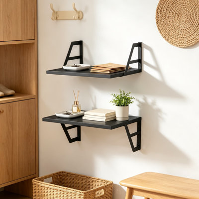 Floating Wall Shelves Set of Two, Heavy Duty Storage and Display Shelves with Hidden Mounting System, Easy Clean Finish, for Living Room, Kitchen, Bat