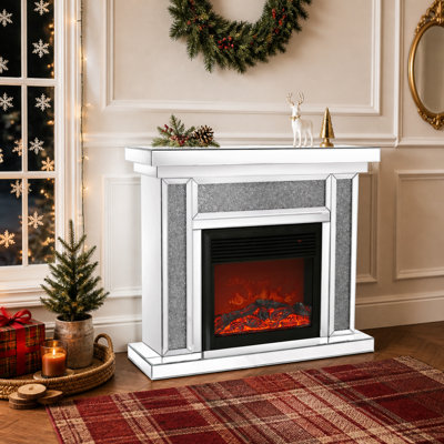 46 inch x 12.6 inch x 41.7 inch Acrylic Diamond Mirror Mantelpiece, Separate Mantelpiece, 1500 W 7-Color Flame Electric Heater