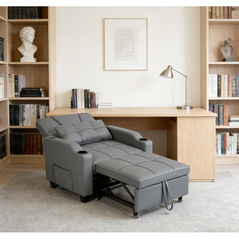 Sleeper Chair Pull Out Bed, 4-in-1 Convertible Sofa with Massage & USB Port for Small Spaces, Gray