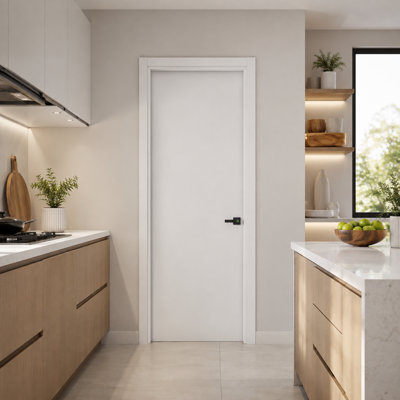 DEPOT E-SHOP 24 in. x 80 in. PVC AquaDoor Kit - Waterproof Interior Slab Door with Adjustable WPC Frame, Weatherstrip and Trim Moulding for Bathroom, Kitchen and Laundry Room - Snow White