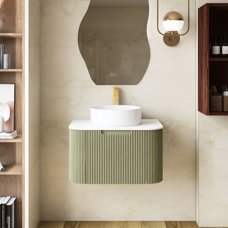 Meuble-lavabo flottant mural 24 po avec lavabo, Vert clair