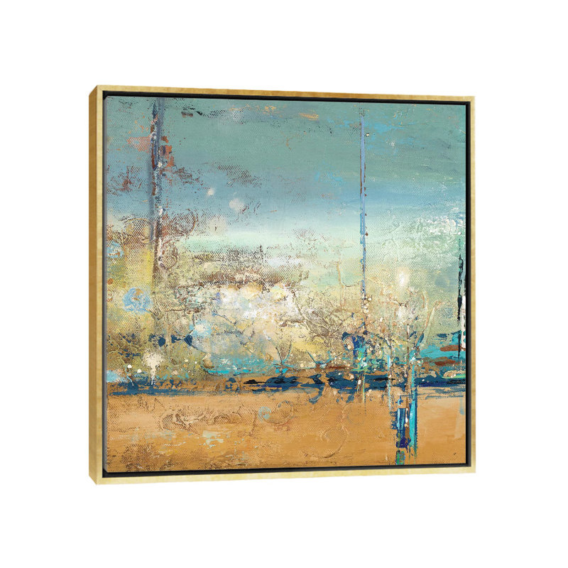 Reproduction d’art, "Adventure I" par Patricia Pinto, Pas de tapis, H 37 po x l 37 po x P 1,5 po, Toile encadrée d'or