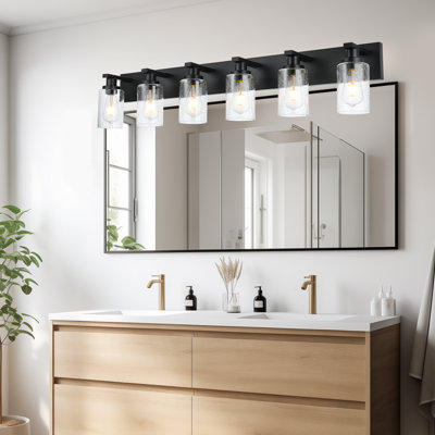 6-Light Matte Black Bathroom Vanity Light Fixture, Seeded Bubble Glass Wall Sconce, Modern Farmhouse Bathroom Mirror Front Wall Lighting Over Vanity