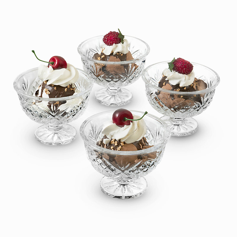 Dublin Crystal 5 Piece Scalloped Trifle Bowl 75oz & Ice Cream Bowl 10oz Set
