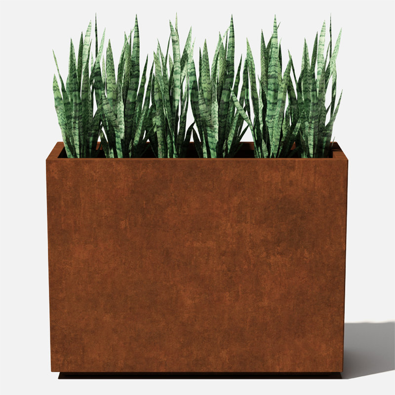 Tall Rectangular Rust Brown Corten Steel Outdoor Planter