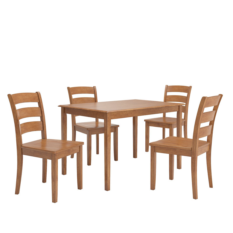 Ensemble de salle à manger en bois d'hévéa massif pour 4 personnes Alexa-Mae, Chêne