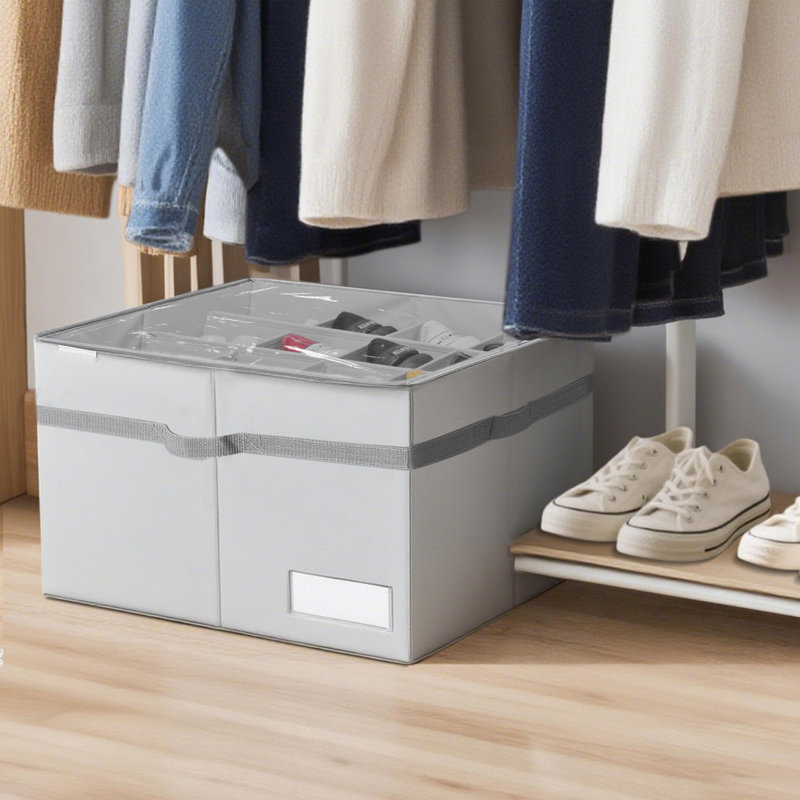 Shoe Organizer For Closet, Fits 16 Pairs, Large Shoe Box Storage Containers, Clear Foldable Shoe Storage Bins W/Bottom Support, Gray