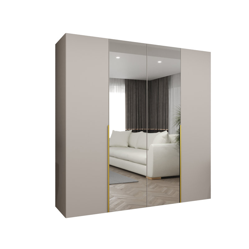 Wardrobe Cante 2, Mirror, Standard Doors, cashmere + handles: gold, 202 H x 200 W x 52 D