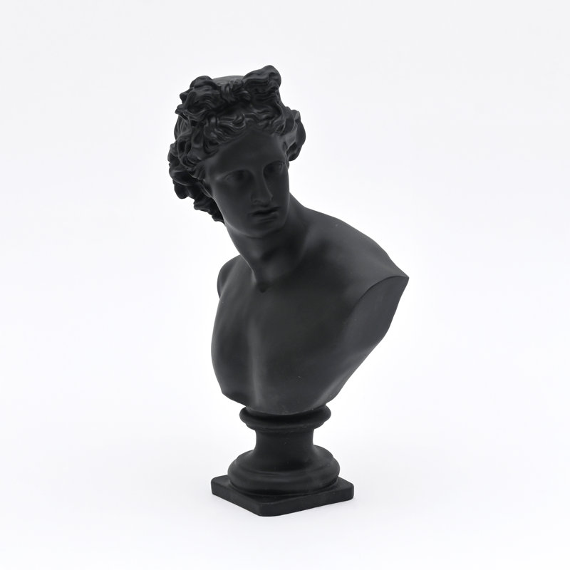 Black Neo-Classical Bust Sculpture – Matte Resin Decorative Ornament (35 cm) 