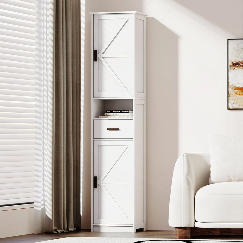 69" H Tall Bathroom Storage Cabinet With 2 Barn Doors And 1 Drawer, Narrow Storage Unit, Adjustable Shelves,Floor Cabinet For Bathroom, Living Room, Entryway,Kitchen