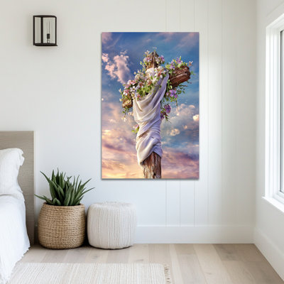Art mural de Pâques GUTTATY, décorations murales de Pâques, impressions murales sur toile de Pâques pour le salon, art mural chrétien, images inspirantes du printemps de croix encadrées prêtes à être accrochées 28 po x 40 po