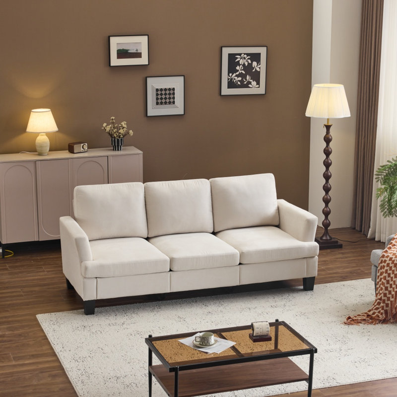 83.5" Upholstered Square Arm Suede Sofa, White