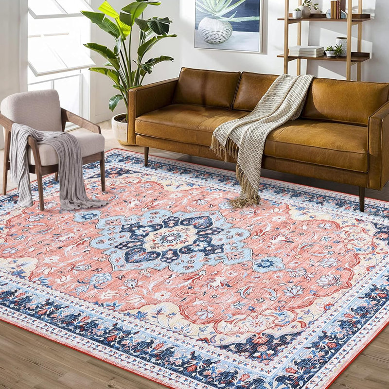 Washable Area Rug for Living Room, Bedroom, Dining, Vintage, Non-Slip, Stain-Resistant, Rectangle 10' x 13'