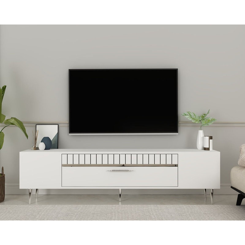 Olivia Unfinished TV Stand, 150cm, White/Silver