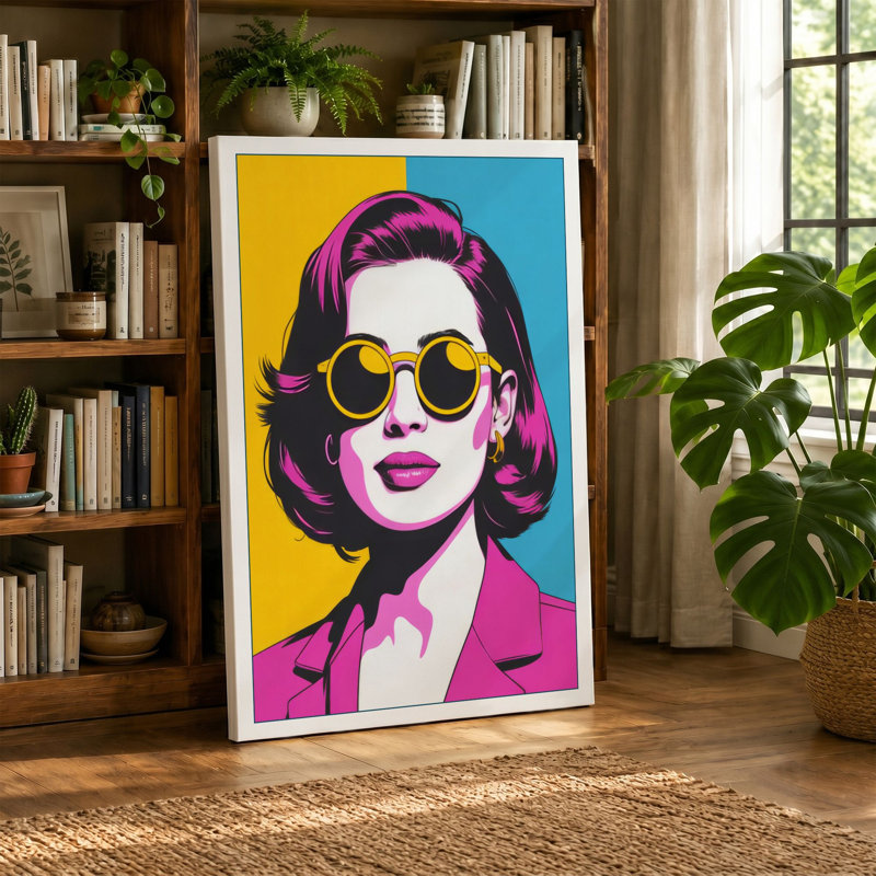 Woman in Sunglasses Modern - Wrapped Canvas, 30x20 - 76.2 x 50.8 cm, Taupe Border