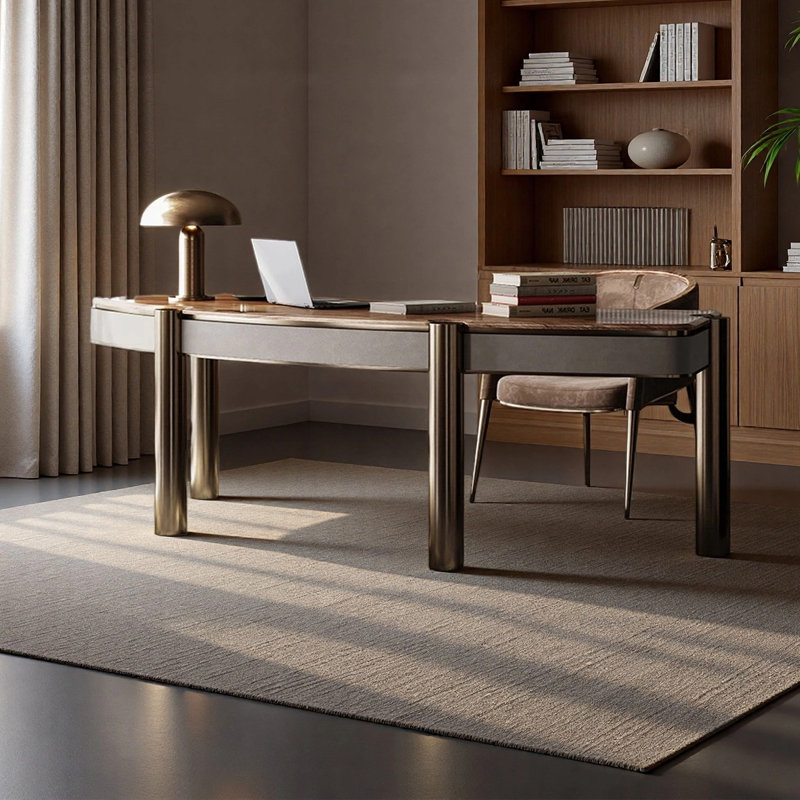 Bureau courbé de style luxueux, H 29,53 po x l 86,61 po x P 39,76 po