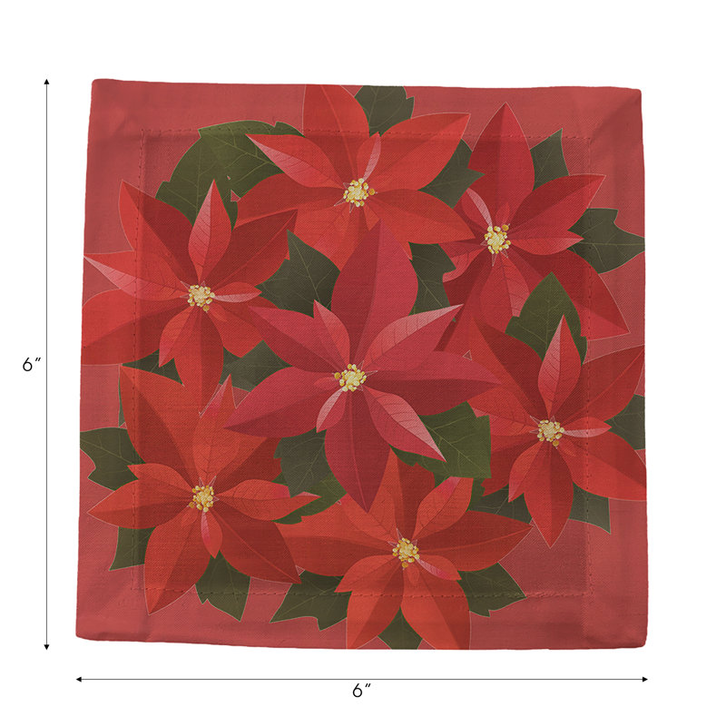 Christmas Poinsettia Cotton Sateen Cocktail Napkins
