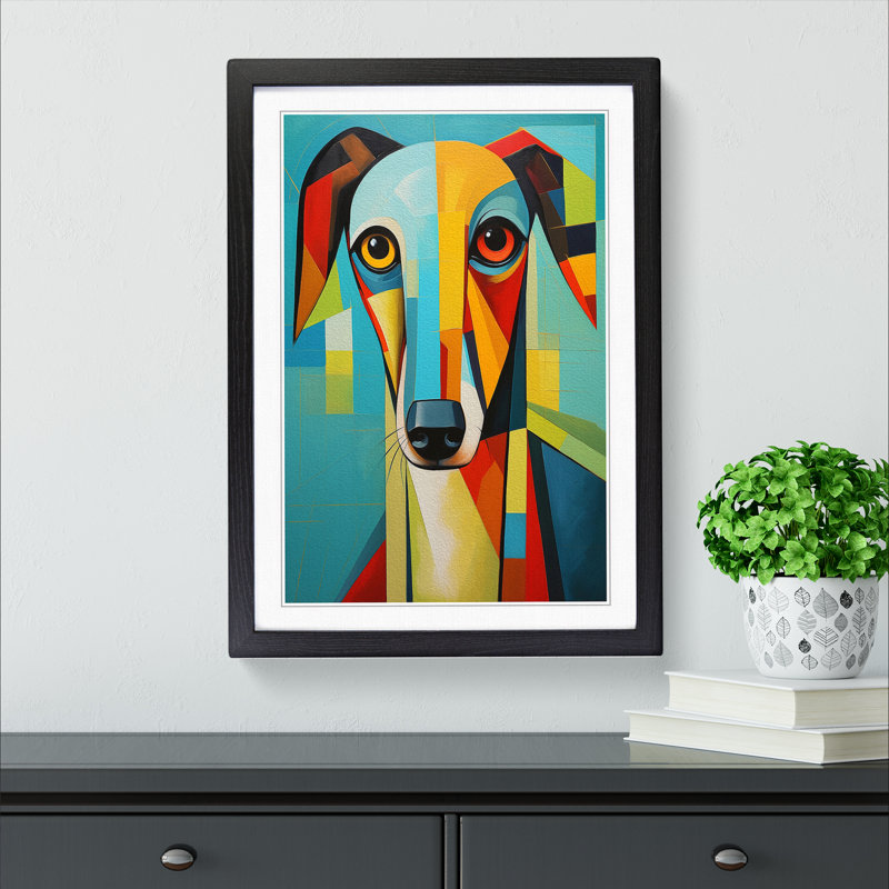 XYZ-FRM-V1223-1676 Whippet Constructivism No.2 - Single Picture Frame Print on Wood, Black, 46cm H x 34cm W x 2cm D