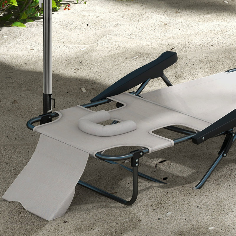 Outsunny Tanning Chaise Lounge Chair, 4-Position Beach Chair With Face & Arm Holes, Pillow Headrest, Adjustable Sunbathing Chair