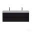 Meuble-lavabo 60 po en noyer avec lavabo à surface solide blanc brillant et tiroirs noir doux, meuble-lavabo mural flottant, lavabo une pièce blanc brillant, pré-assemblé-329682010
