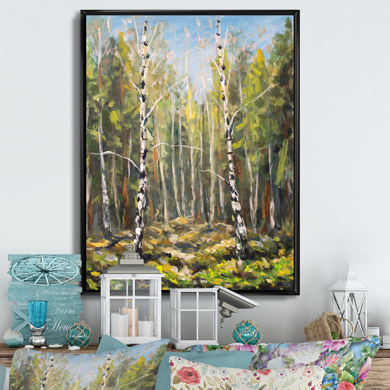 Paysage de forêt verte - Peinture, H 12 po x l 8 po x P 1 po, Toile à cadre flottant noir