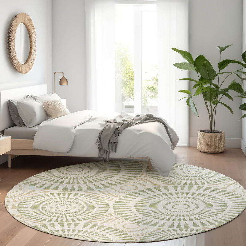 Premium Machine Washable Prisco Aloe Rug, Round 8'