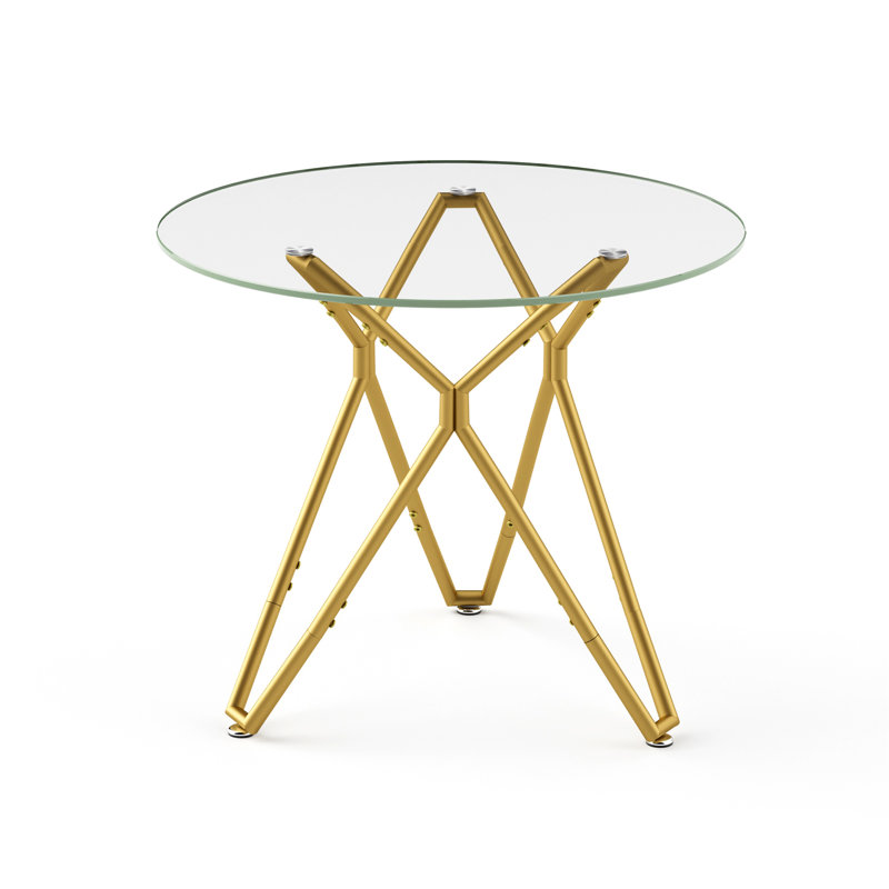 35.4-Inch Round Tempered Glass Dining Table, Suitable For 1-4 People, Space-Saving Small Kitchen Dining Table, Equipped With Sturdy Metal Table Legs, Suitable For Dining Room, Living Room,Gold