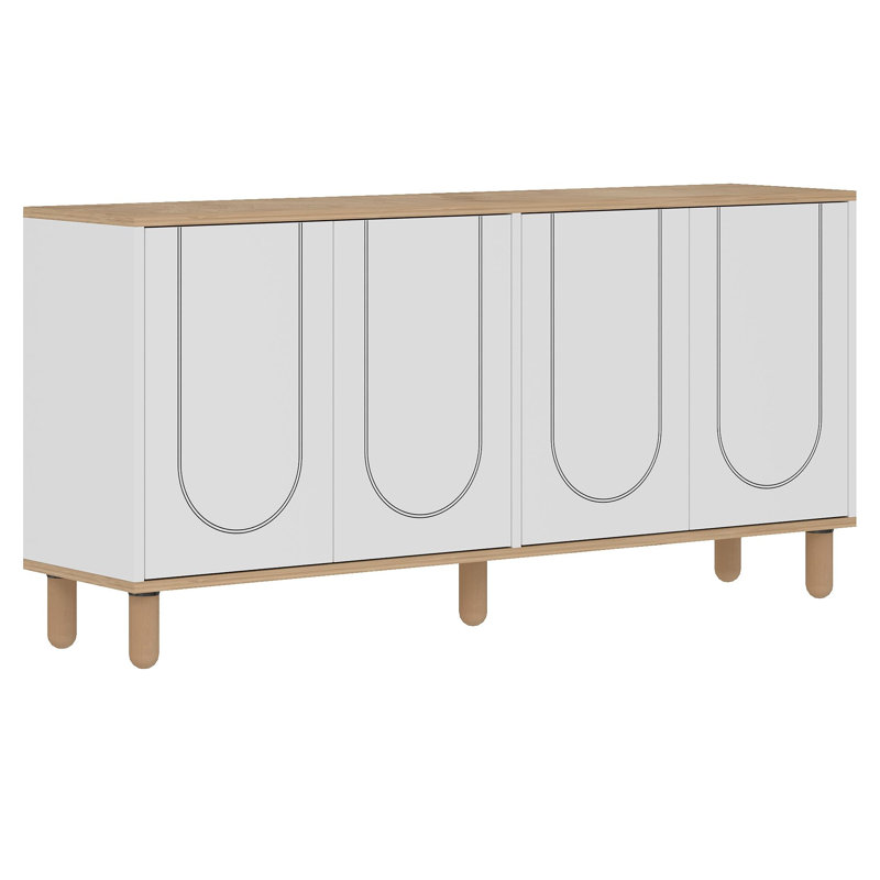 Modern Console Table, Sapphire Oak & White, 59.1 x 28.7 x 14.2 inches | 100% Melamine Coated Particle Board, Thickness: 0.7 inches | Wall-Mountable, Multiple Shelves, Stylish Geometric Design for Contemporary Spaces