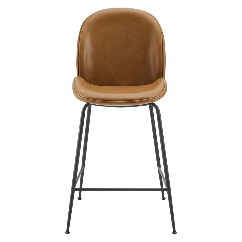 Scoop Black Powder Coated Steel Leg Performance Velvet Counter Stool, Tan, Counter Stool (25.5" Seat Height)