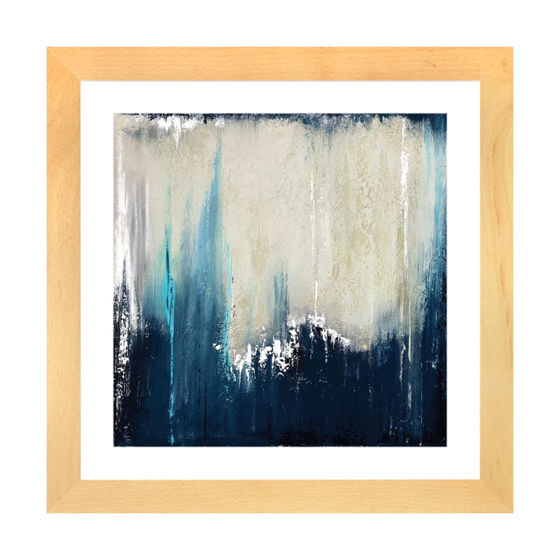 Reproduction d’art, "Blue illusion I" par Patricia Pinto, Toile avec cadre en bois beige, Blanc, H 16 po x l 16 po x P 1 po
