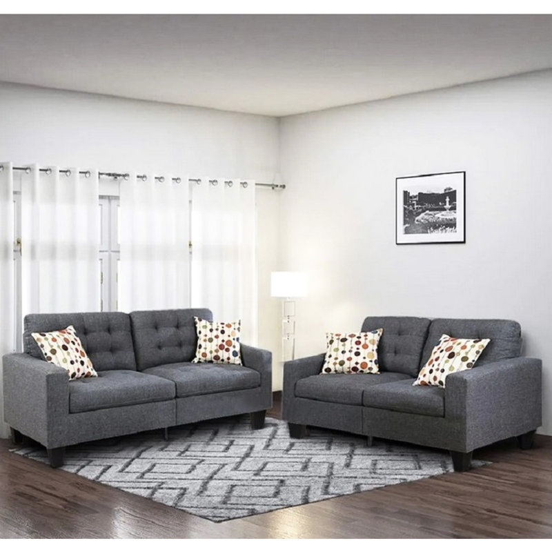 Mobilier de salon en polyfibre bleu gris avec accoudoirs carrés pour la zone principale