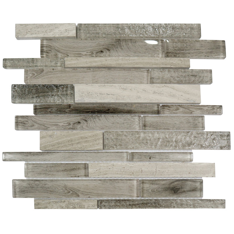 Clian 12" x 12" Linear Glass Marble Backsplash Tile, Light Grey