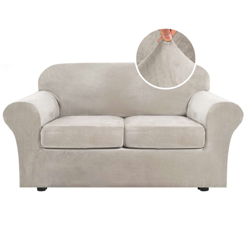 Box Cushion Loveseat Slipcover, Oat Meal