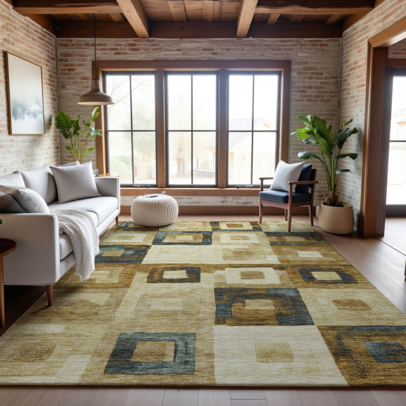 Premium Machine Washable Ducote AMF1142 Geometric Rug, Rectangle 8' x 10'