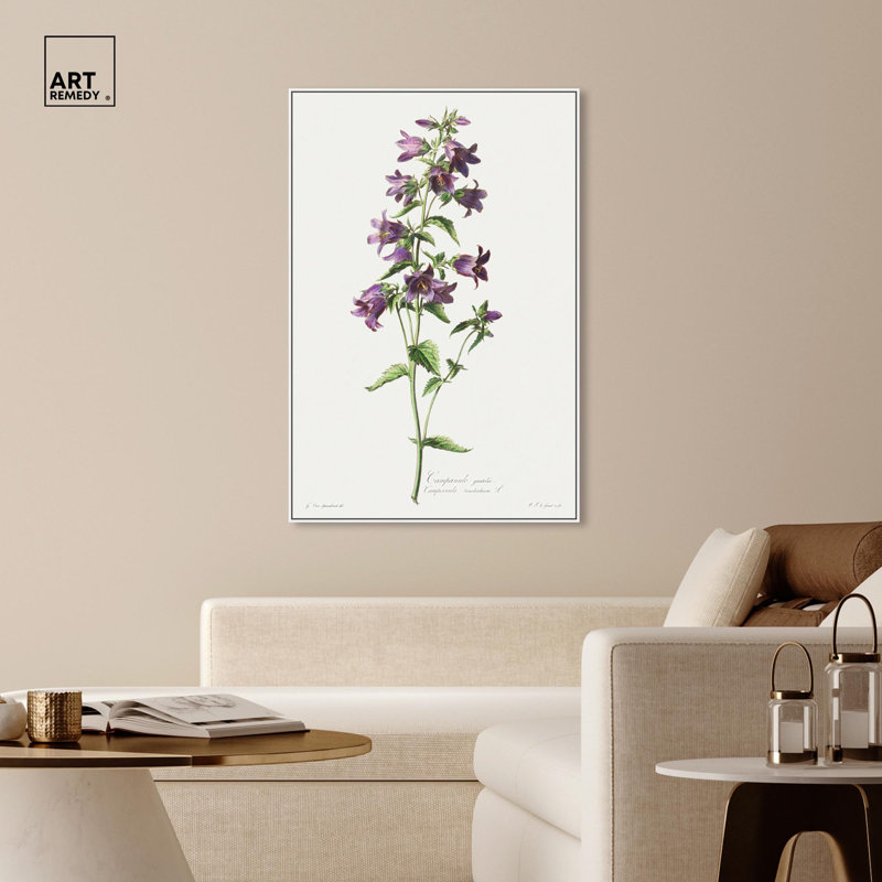 Art Remedy, impressions sur toile, Campanule Gantelee, H 55 po x l 37 po, Cadre flottant blanc